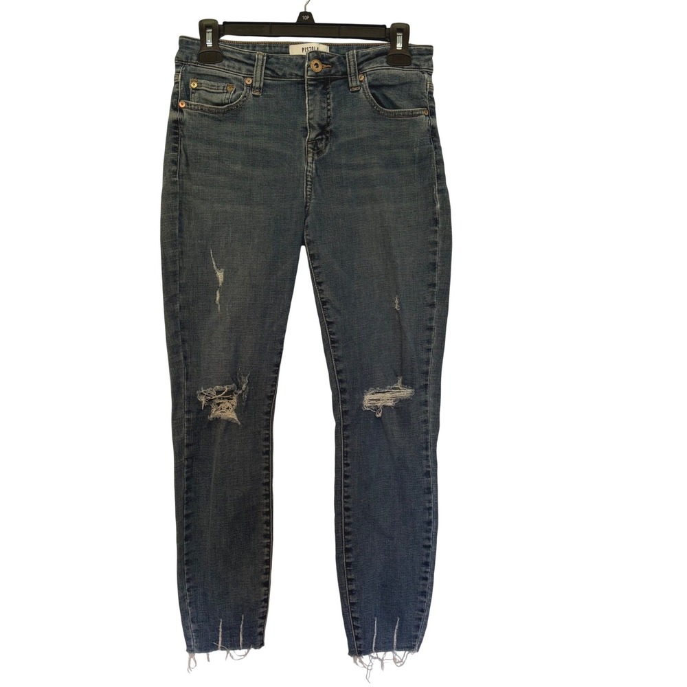 Pistola Arielle Distressed Skinny Jeans 28 Mid Rise Ripped Knee Grunge Raw Hem